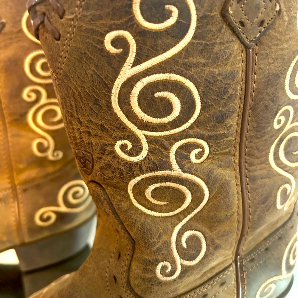 Ariat Boots Womens Shelleen Brown Leather Embroidered Mid Calf Western Size 5